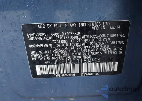 2015 Subaru Forester 2.5I z USA, uszkodzony, nr VIN JF2SJABC7FH504964